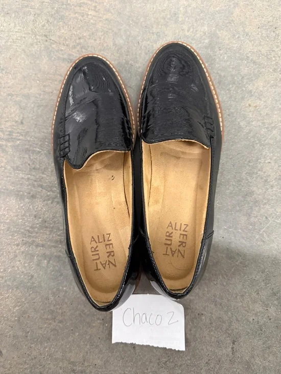 Naturalizer Black Patent Leather Penny Loafers with Tan Contrast Sole - Picture 3 of 5